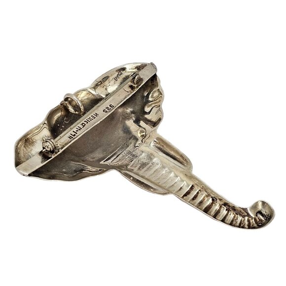 Vtg Large MEXICO 925 Sterling Silver Elephant Head Brooch Pin Signed 3" Oxidized - Picture 15 of 16